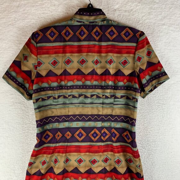 VTG J. Stevens by Carol Escritor Women's Aztec Print‎ Button Front Shirt Dress 6 - Picture 10 of 14